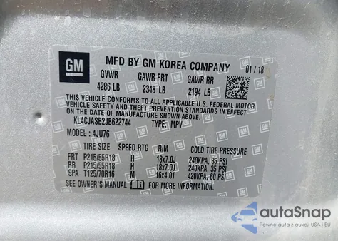 2018 Buick Encore Preferred из США, поврежденный, VIN KL4CJASB2JB622744